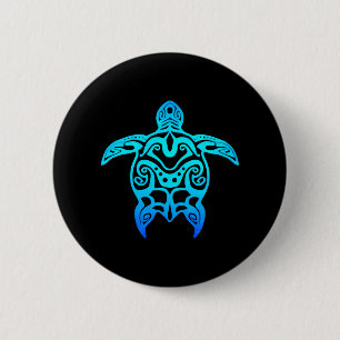 Badge Rond 5 Cm Tortue de mer Hawaïenne de la tribu bleu océanique