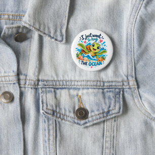 Badge Rond 5 Cm Tortue de mer mignonne embrassant le design océani