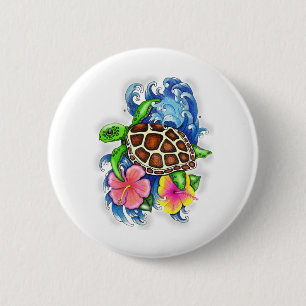 Badge Rond 5 Cm Tortue de mer tropicale