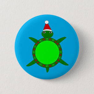 Badge Rond 5 Cm Tortue de Noël mignonne avec coquille de fleurs