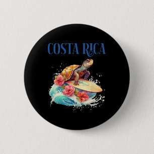 Badge Rond 5 Cm Tortue de plage de surf souriante Fleurs tropicale