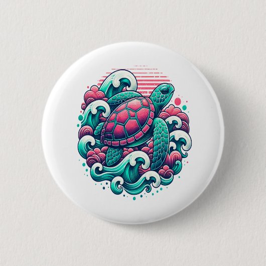 Badge Rond 5 Cm Tortue d'été rétro (Devant)