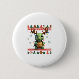 Badge Rond 5 Cm Tortue Lumineuse de Noël Style Sweat de Noël Laid 