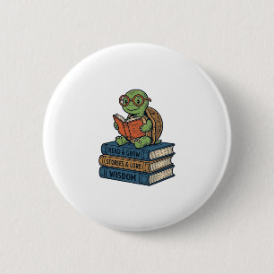 Badge Rond 5 Cm Tortue mignonne lisant sur des livres Vintage Vect