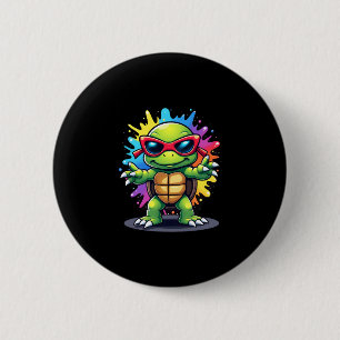 Badge Rond 5 Cm Tortue Mignonne Portant Des Lunettes De Soleil Pei