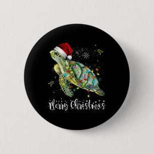 Badge Rond 5 Cm Tortue Santa Hat Joyeux Noël Lumières Noël Fêtes