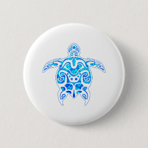 Badge Rond 5 Cm Tortue tribale bleue fraîche