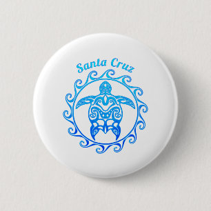 Badge Rond 5 Cm Tortue tribale Santa Cruz de bleu d'océan