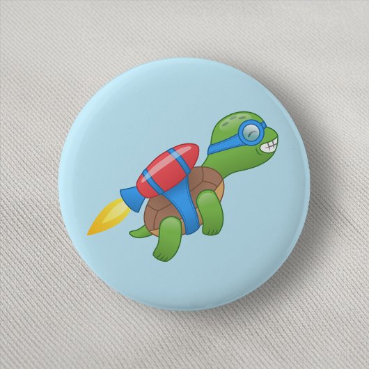 Badge Rond 5 Cm Tortue volante avec un sac rouge bleu