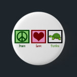 Badge Rond 5 Cm Tortues de paix<br><div class="desc">Un signe de paix vert,  un coeur et une adorable tortue.</div>