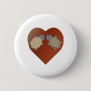 Badge Rond 5 Cm Tortues mignonnes avec un Arrière - plan de coeur