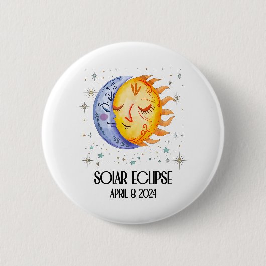 Badge Rond 5 Cm Total Éclipse Solaire 2024 Mignons Éclipse Solaire (Devant)