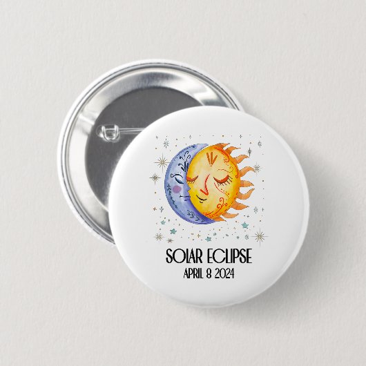 Badge Rond 5 Cm Total Éclipse Solaire 2024 Mignons Éclipse Solaire (Devant & derrière)