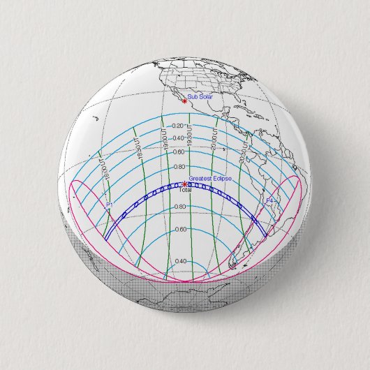 Badge Rond 5 Cm Total Solaire Eclipse 2019 Global Path (Devant)
