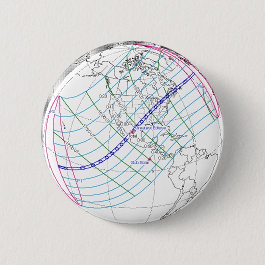 Badge Rond 5 Cm Total Solaire Eclipse 2024 Global Path (Devant)