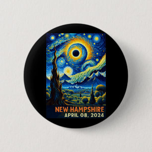 Badge Rond 5 Cm Total Solaire Eclipse 2024 New Hampshire Starry Ni