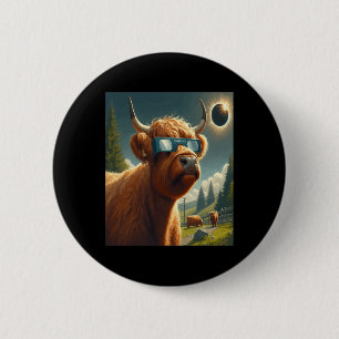 Badge Rond 5 Cm Total Solaire Eclipse Highland Vache Portant des S