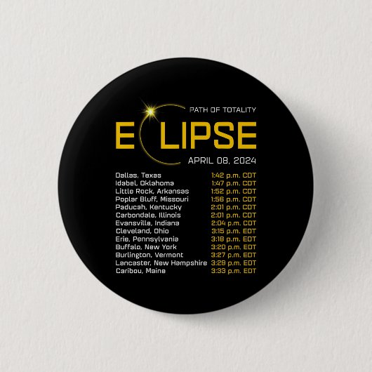 Badge Rond 5 Cm Totalité Chemin 2024 Eclipse Carte Total Eclipse A (Devant)