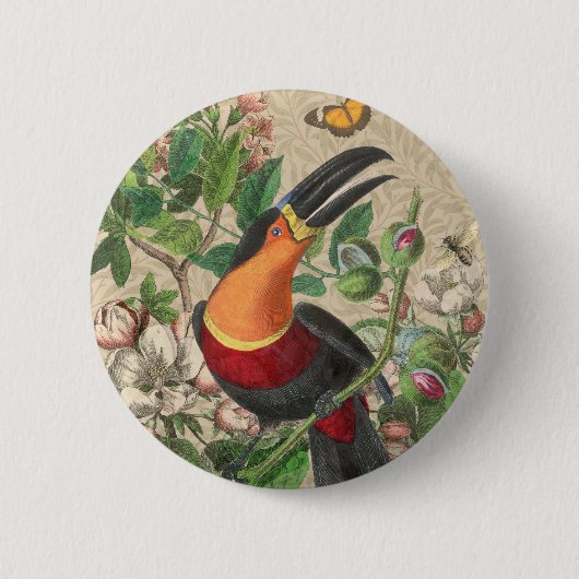 Badge Rond 5 Cm Toucan Jungle Tropical Bird Belle antique (Devant)