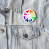 Badge Rond 5 Cm Touche "IMPRESSION" de main d'arc-en-ciel (En situation)