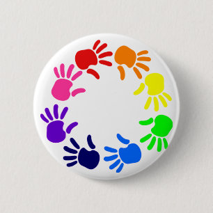 Badge Rond 5 Cm Touche "IMPRESSION" de main d'arc-en-ciel