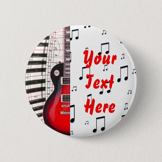 Badge Rond 5 Cm Touches de piano de guitare rouge et note (Devant)