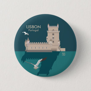 Badge Rond 5 Cm Tour de Belem de Lisbonne dans le style poster vin