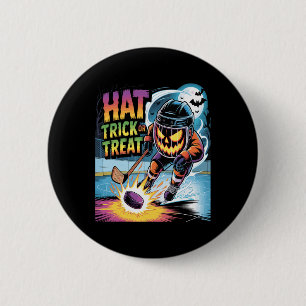 Badge Rond 5 Cm Tour de chapeau ou traiter drôle de hockey sur gla