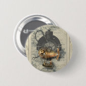 Badge Rond 5 Cm Tour de dirigeable de Steampunk (Devant & derrière)