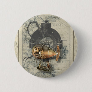 Badge Rond 5 Cm Tour de dirigeable de Steampunk