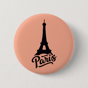 Badge Rond 5 Cm Tour Eiffel de Paris (France) en noir