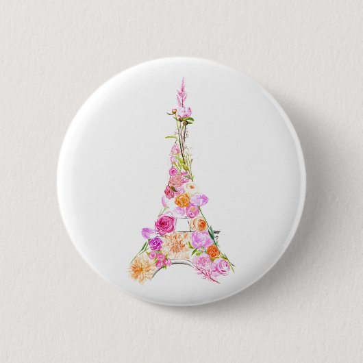 Badge Rond 5 Cm Tour Eiffel floral (Devant)