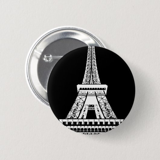 Badge Rond 5 Cm Tour Eiffel noir blanc (Devant & derrière)