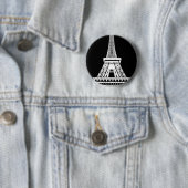 Badge Rond 5 Cm Tour Eiffel noir blanc (En situation)