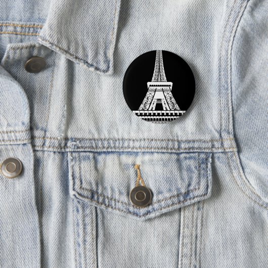 Badge Rond 5 Cm Tour Eiffel noir blanc (En situation)