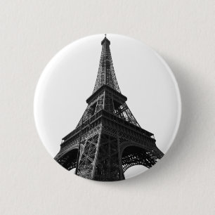 Badge Rond 5 Cm Tour Eiffel Noir & Blanc Paris Voyage européen