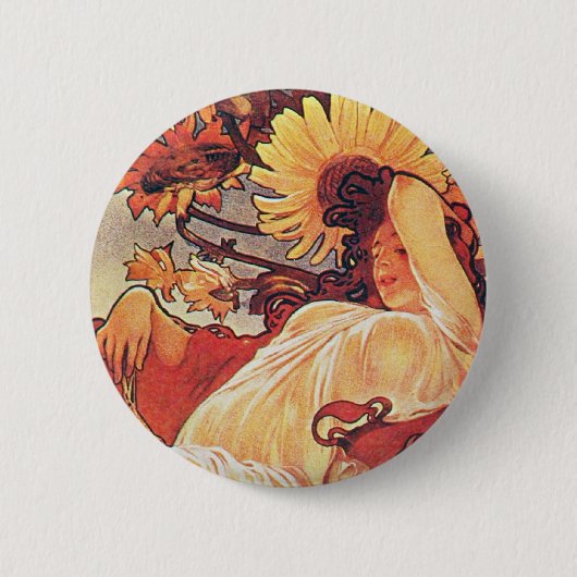 Badge Rond 5 Cm Tournesol Alphonse Mucha (Devant)