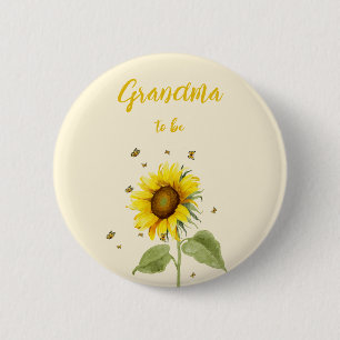Badge Rond 5 Cm Tournesol aquarelle et papillons Grand-mère-à-veni