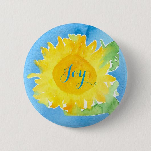 Badge Rond 5 Cm Tournesol aquarelle peinture Joyful bleu (Devant)