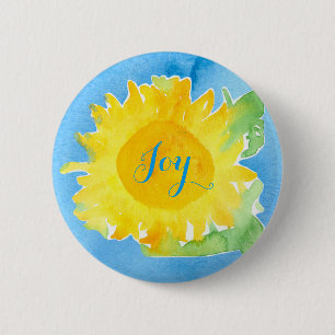 Badge Rond 5 Cm Tournesol aquarelle peinture Joyful bleu