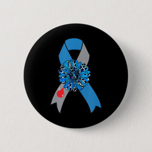 Badge Rond 5 Cm Tournesol Diabète Sensibilisation Bleu Ribbon Supp