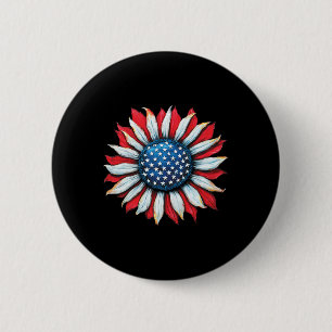 Badge Rond 5 Cm Tournesol Drapeau Américain 4 Juillet Femmes Homme