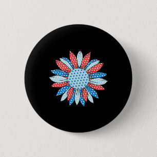 Badge Rond 5 Cm Tournesol Drapeau Américain 4 Juillet Femmes Patri