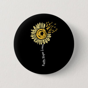 Badge Rond 5 Cm Tournesol Enfance Cancer Ruban Faith Hope Love