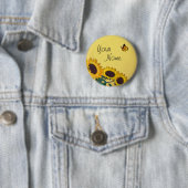 Badge Rond 5 Cm Tournesol et papillon (En situation)