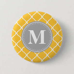 Badge Rond 5 Cm Tournesol Jaune Latis marocain Gris Monogramme