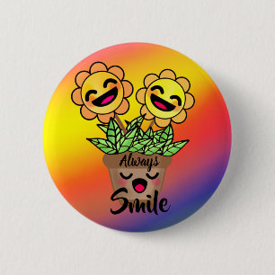 Badge Rond 5 Cm Tournesol lumineux et joyeux avec un sourire joyeu