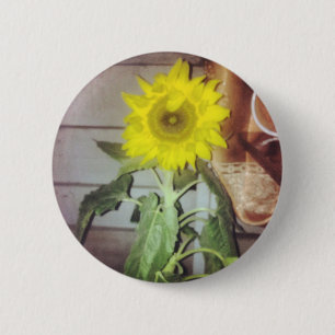 Badge Rond 5 Cm tournesol neuf dans l'après-midi