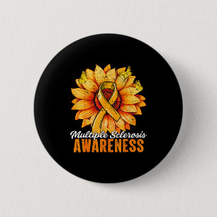 Badge Rond 5 Cm Tournesol Ruban Orange Sensibilisation à la scléro