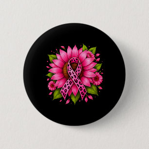 Badge Rond 5 Cm Tournesol Ruban Rose Femme Guerrière Cancer du Sei